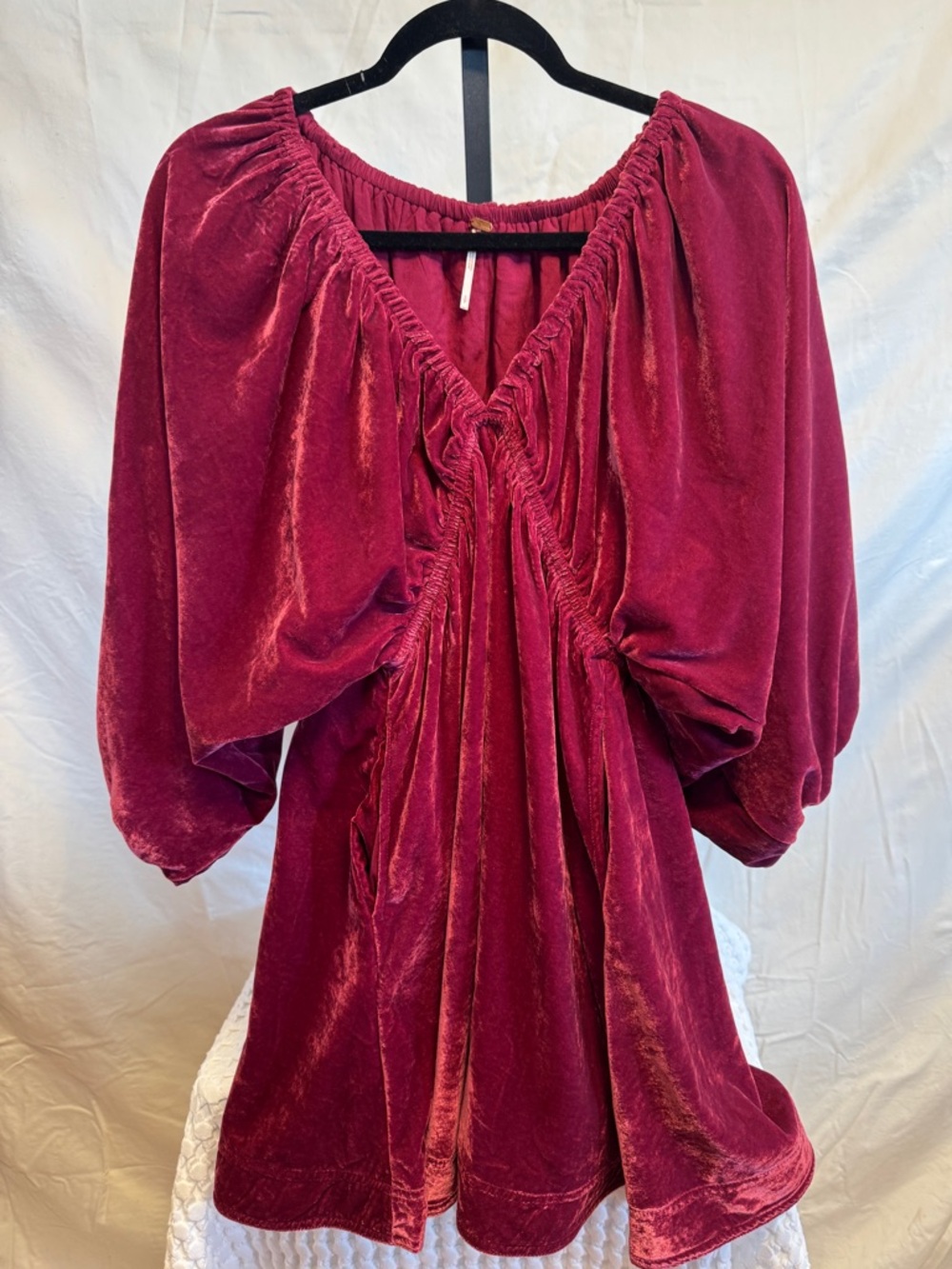 Free People Velvet Mini Dress Womens Small Red Boho Long Sleeve Babydoll - Picture 2 of 7